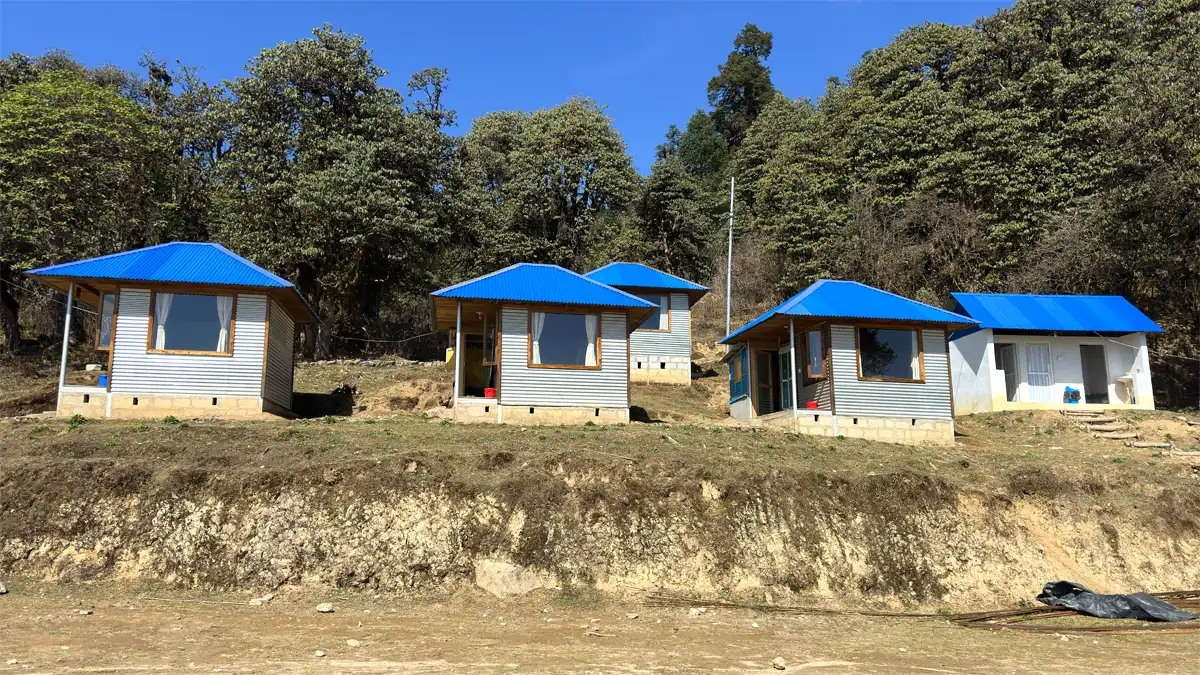 Simple teahouse accommodation at Ama Yangri base camp twin rooms with blankets