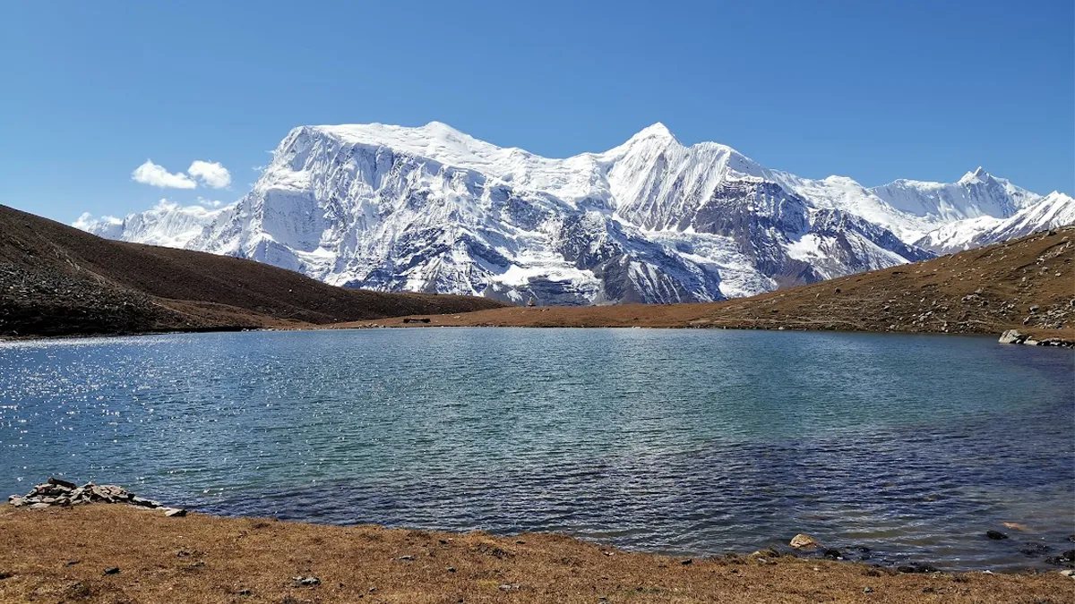 Beautiful Ice Lake hike above Manang on Annapurna Circuit trek