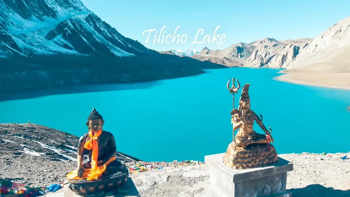 Turquoise waters of Tilicho Lake in the Himalayas