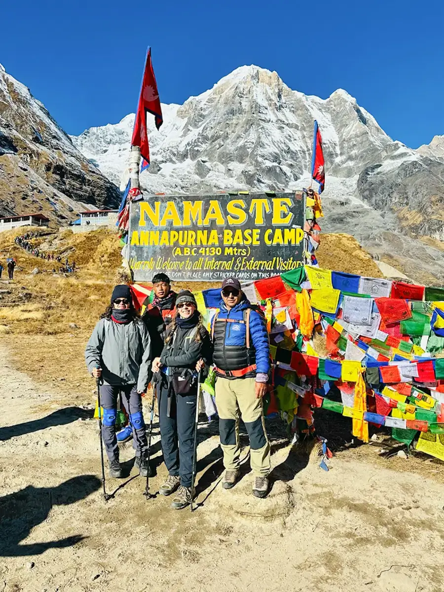 Trekkers Standing at Annapurna Base Camp(4,130 meters)