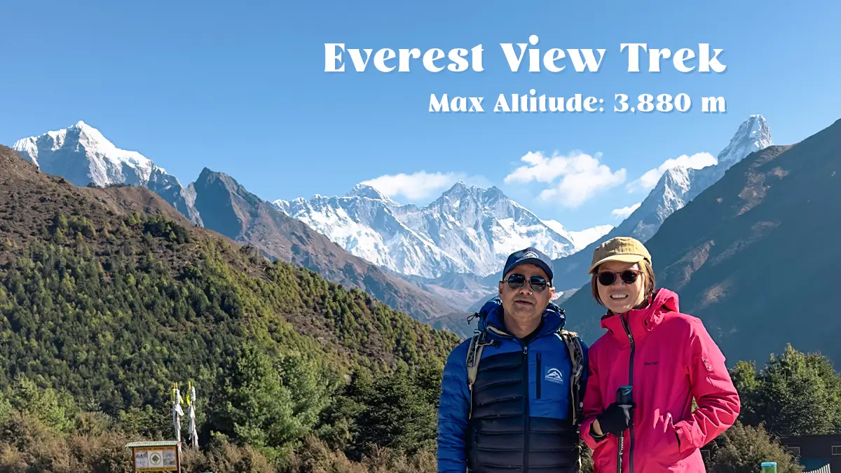 Everest View point near Namche with Mount Everest visible in background