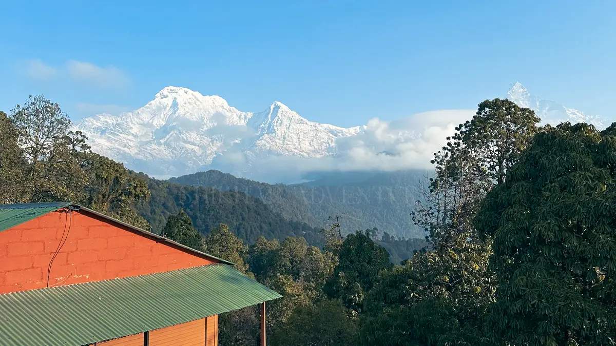 View of Annapurna and Fishtail from Australian Camp during Mardi Himal Trek