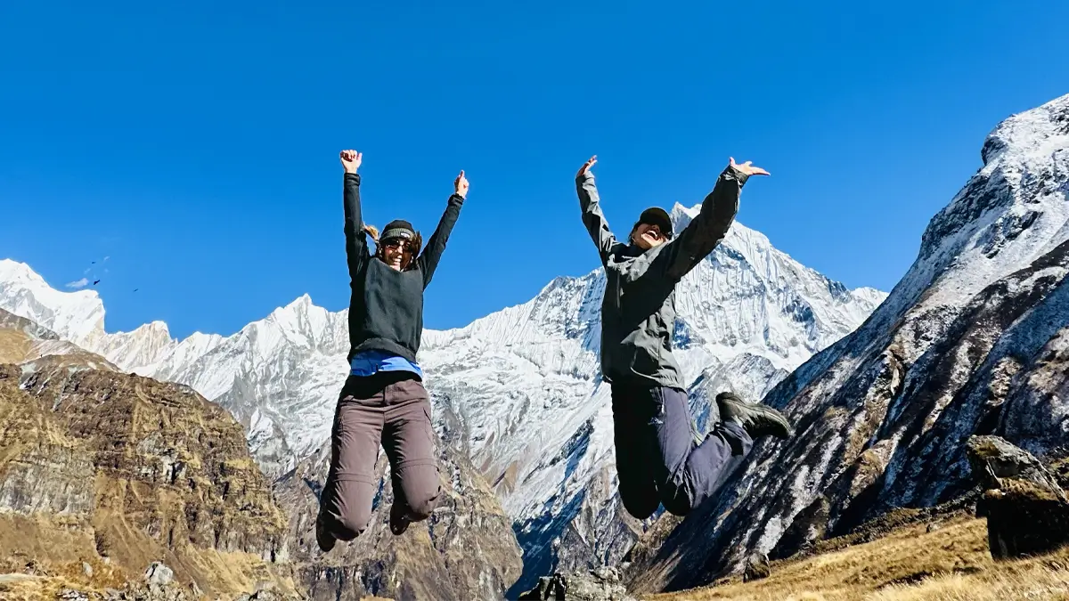 First time trekkers enjoying the moment during Annapurna Base Camp Trek