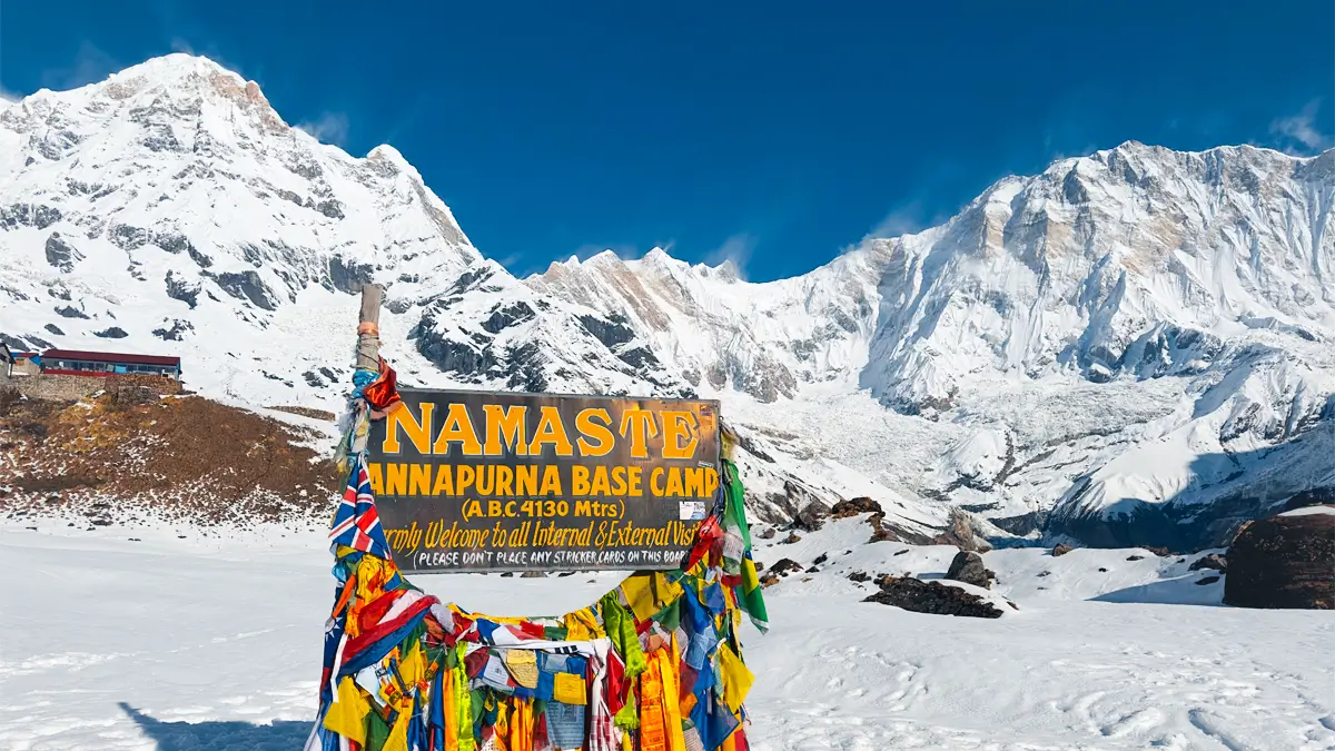 Annapurna Base Camp covered in snow in december