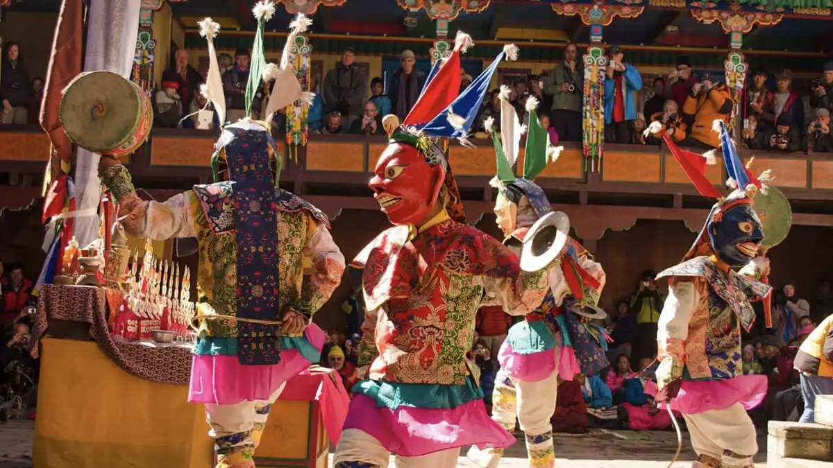 Colorful celebrations at Manirimdu Festival in Nepal, featuring traditional costumes, dances, and local cultural rituals.