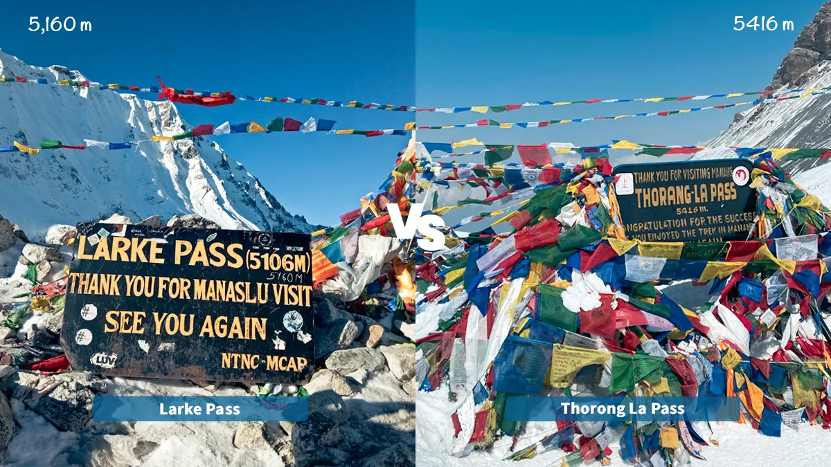 Comparison of Larkya La Pass and Thorong La Pass on two famous Nepal trekking routes