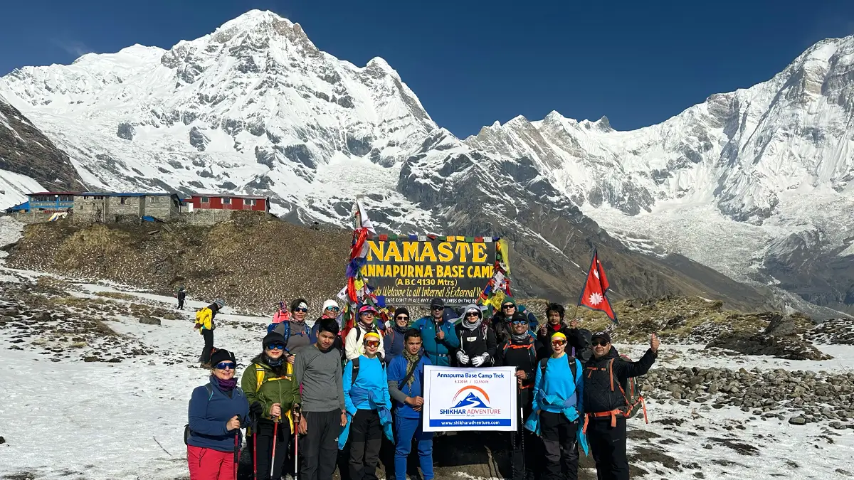 Trekkers exploring Himalayan trails with Shikhar Adventure in Nepal
