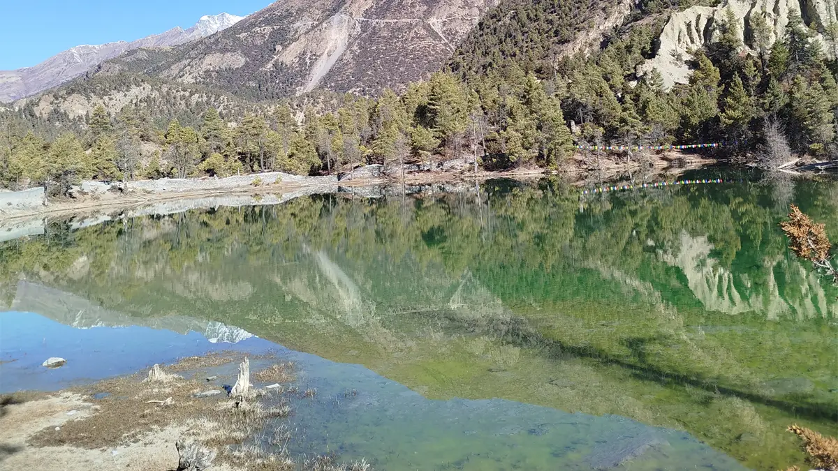 Green Lake near Manang village Annapurna Circuit trek glacial lake acclimatization hike