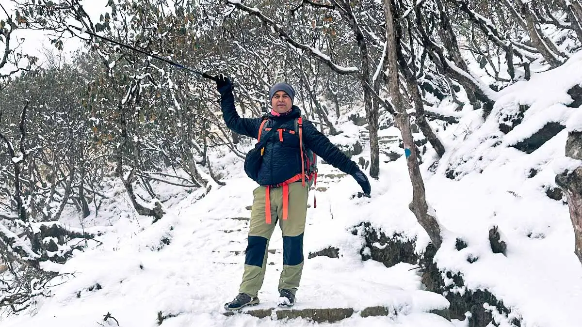 Mardi Himal Trek trail covered in snow in January