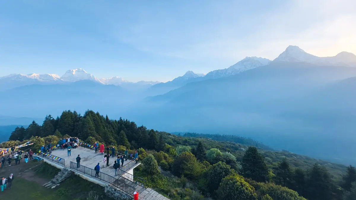 Panoramic himalayan view from Poonhill, including Annapurna & Dhaulagiri Range