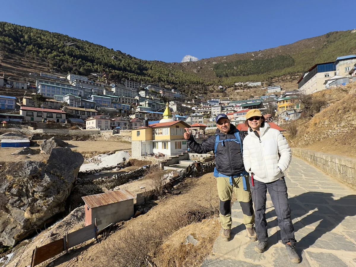Licensed trekking guide leading hikers in Nepal
