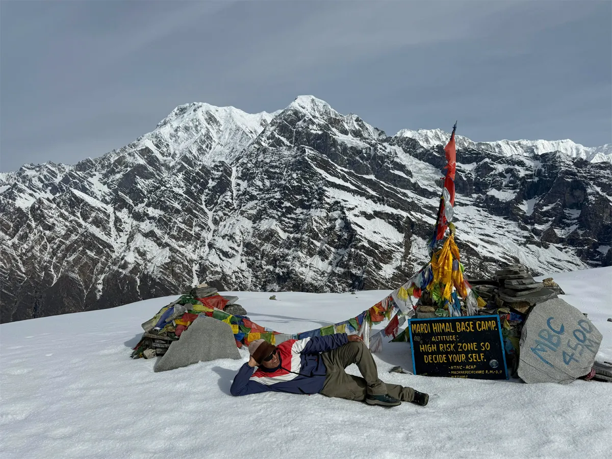 Mardi Himal base camp with mountain backdrop