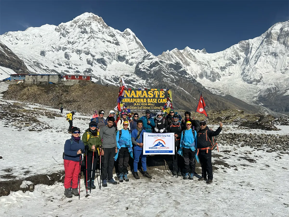 Shikhar's trekking group at Annapurna Base Camp