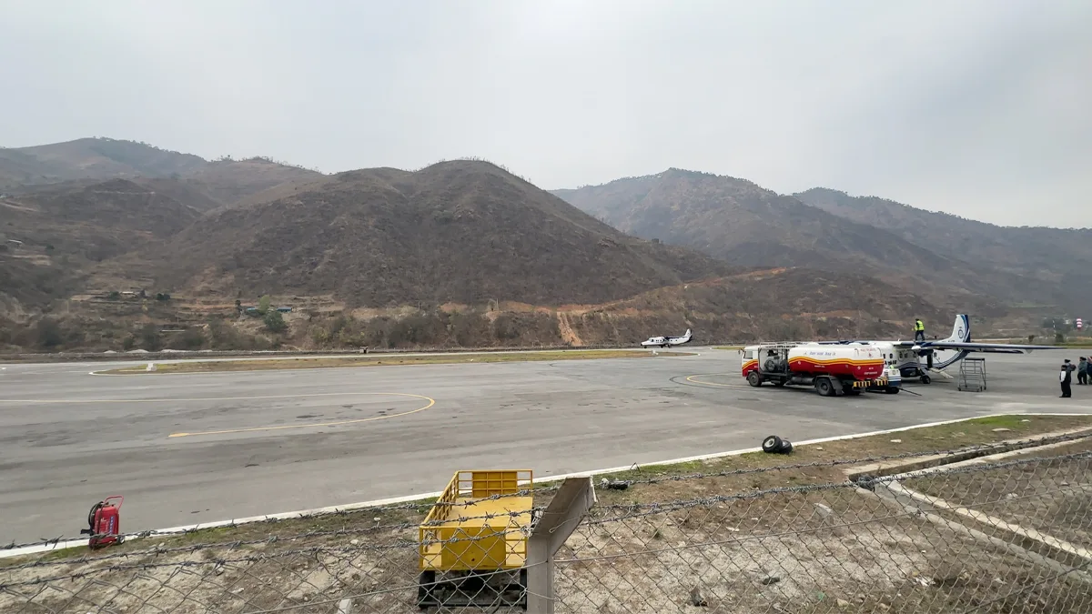 Pre-dawn trekker departure at Manthali Airport, Ramechhap