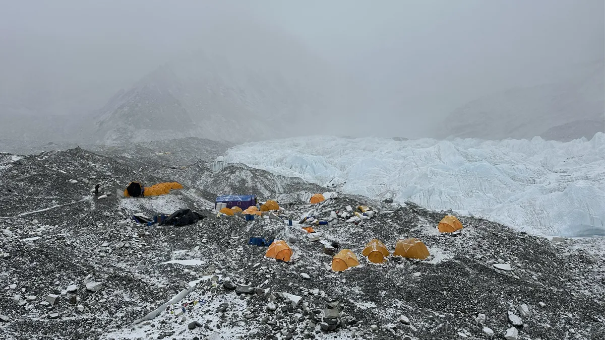 Khumbu Glacier at 4,900m to 7,600m, the world's highest glacier, Everest region Nepal