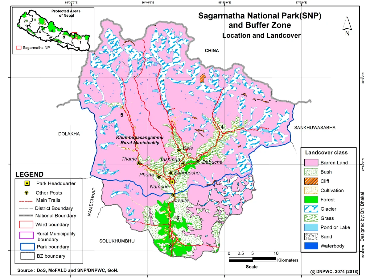 Map showing the location of Sagarmatha National Park in Nepal