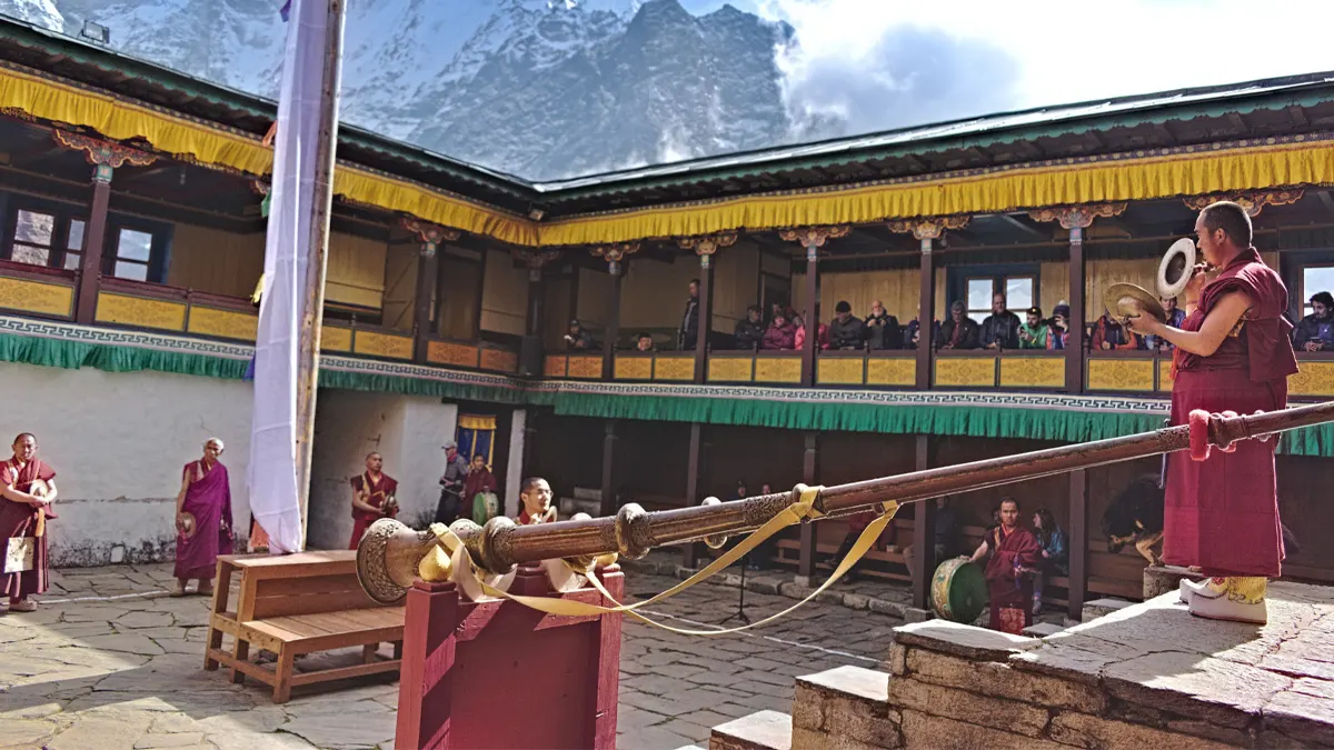 Mani Rimdu festival masked dance at Tengboche Monastery, Khumbu, Nepal