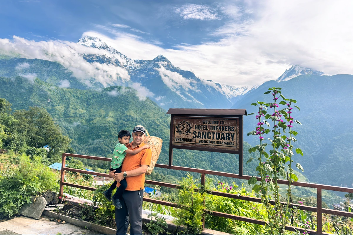 Family trekking in Ghandruk