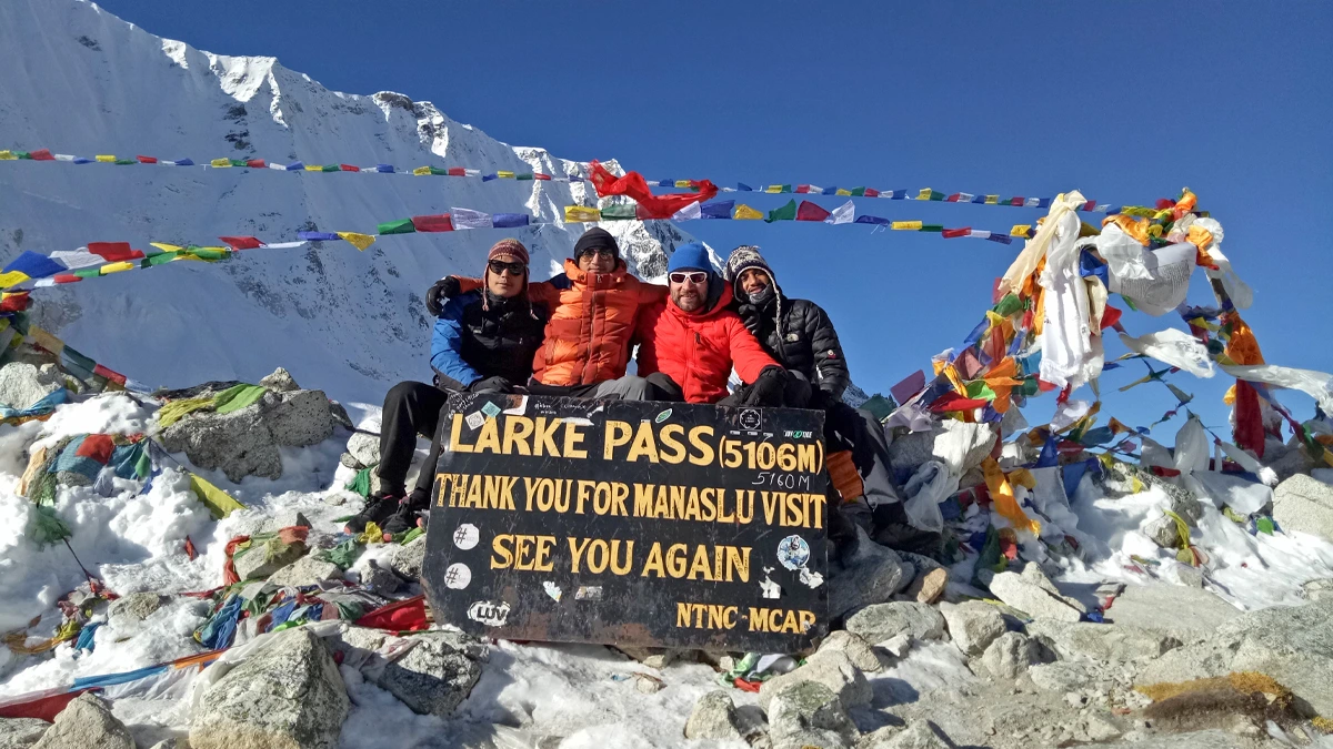 Larkya La Pass, the highest point on the Manaslu Circuit Trek