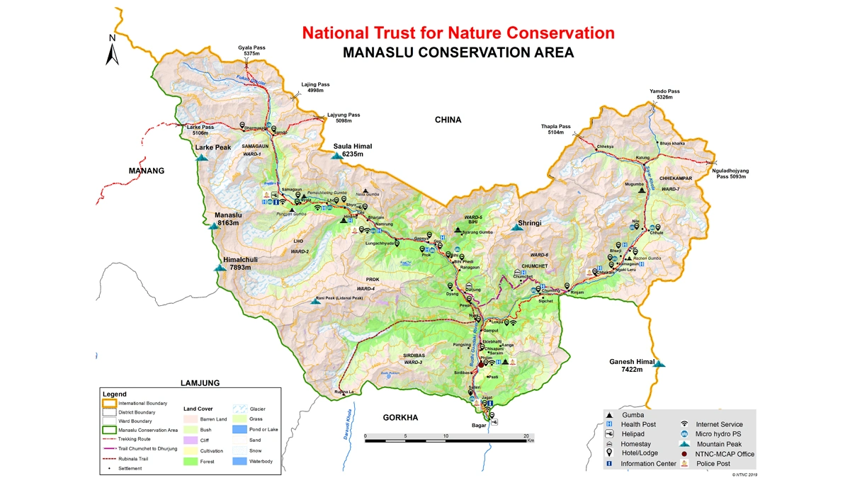 Map of Manaslu Conservation Area Project (MCAP) showing protected zone boundaries